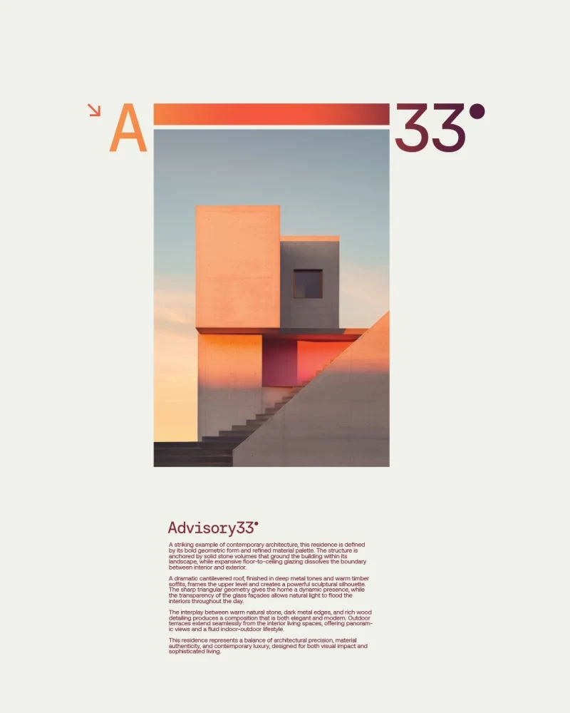 Identity on a warm architectural campaign board